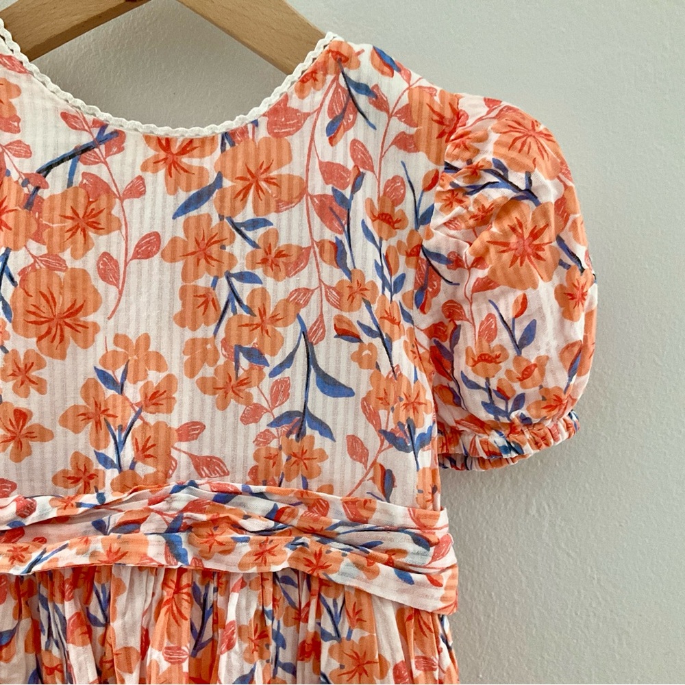 Rachel Zoe 3T Orange Floral Puff Sleeve Dress with Blue Accents
